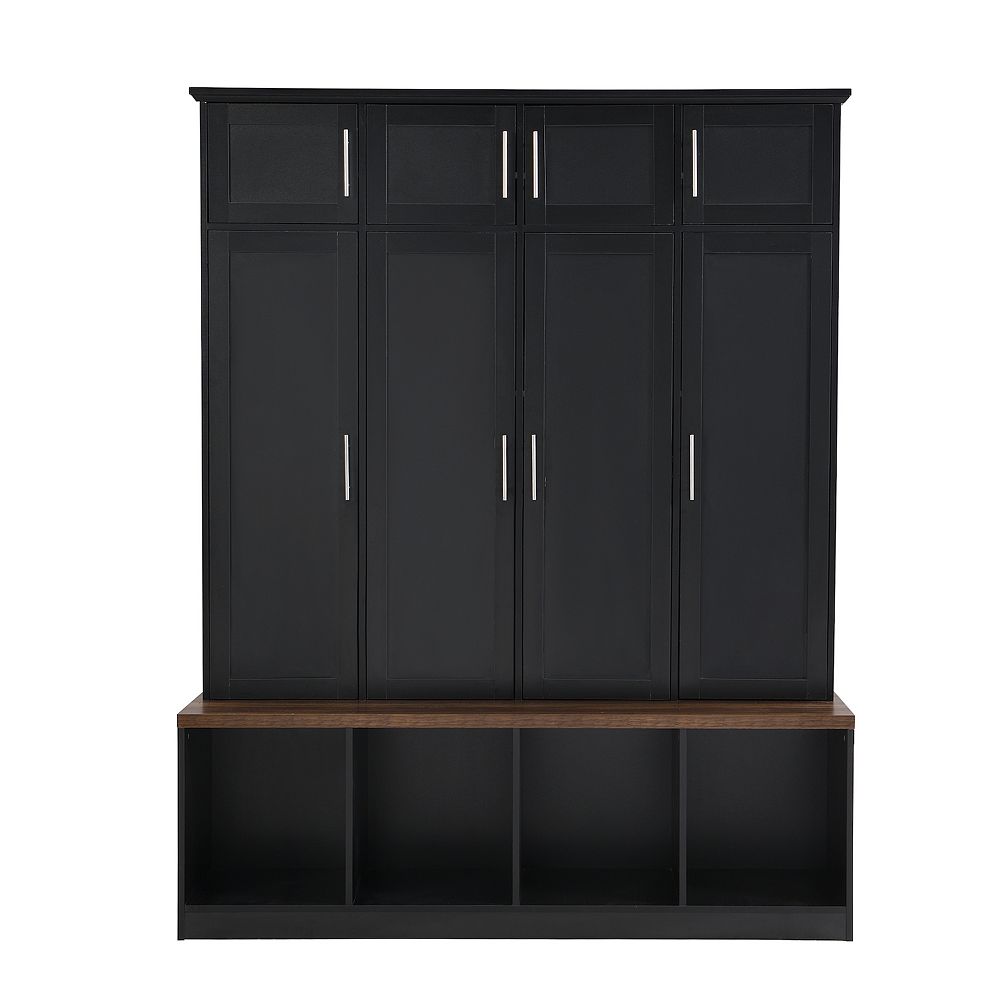 Merax Versatile Hall Tree with 4 Hanging Hooks，Brown Wood Grain