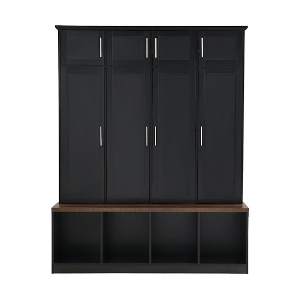 Merax Versatile Hall Tree with 4 Hanging Hooks，Brown Wood Grain