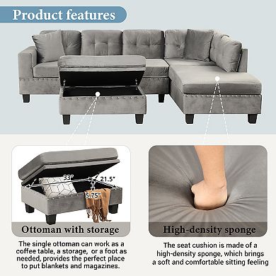 Merax 105" Modern Sectional Sofa with Storage Ottoman