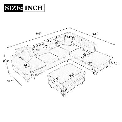 Merax 105" Modern Sectional Sofa with Storage Ottoman