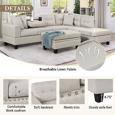 Merax 105" Modern Sectional Sofa with Storage Ottoman