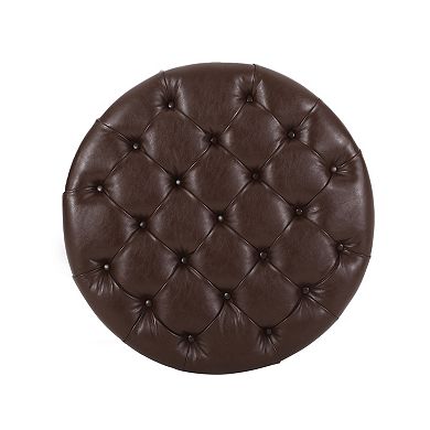 Merax Rumbrook Tufted Round Ottoman with Shelf - Faux Leather