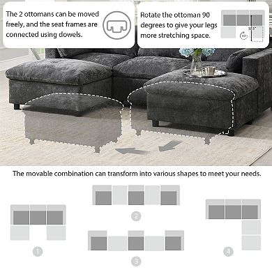 Merax 86.5'' Chenille Modular Sectional Sofa with Storage Pockets, 5 Seat U Shaped Couch Set