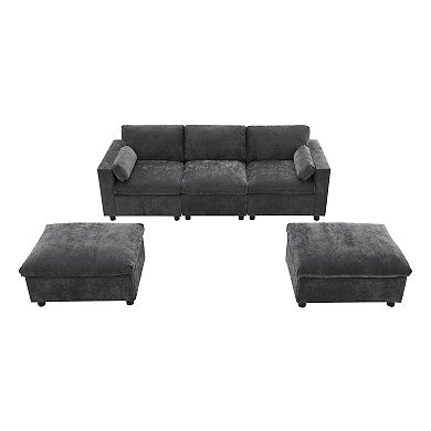 Merax 86.5'' Chenille Modular Sectional Sofa with Storage Pockets, 5 Seat U Shaped Couch Set