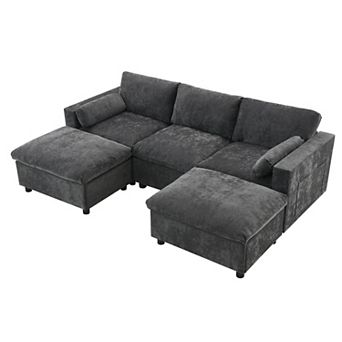 Merax 86.5'' Chenille Modular Sectional Sofa with Storage Pockets, 5 Seat U Shaped Couch Set