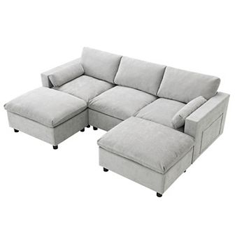 Merax 86.5'' Chenille Modular Sectional Sofa with Storage Pockets, 5 Seat U Shaped Couch Set