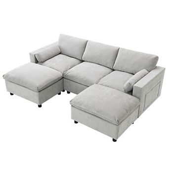 Merax 86.5'' Chenille Modular Sectional Sofa with Storage Pockets, 5 Seat U Shaped Couch Set