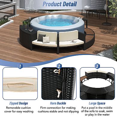 Spa Surround Spa Frame Patio Rattan Sofa Set with Storage Spaces，Mini Sofa and Comfortable Cushion