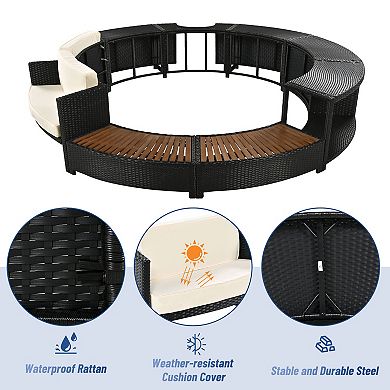 Spa Surround Spa Frame Patio Rattan Sofa Set with Storage Spaces，Mini Sofa and Comfortable Cushion