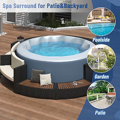 Spa Surround Spa Frame Patio Rattan Sofa Set with Storage Spaces，Mini Sofa and Comfortable Cushion