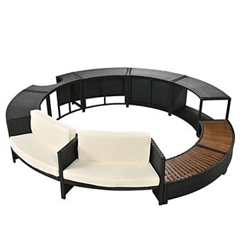 Spa Surround Spa Frame Patio Rattan Sofa Set with Storage Spaces，Mini Sofa and Comfortable Cushion