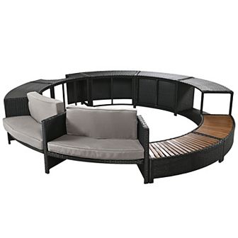 Spa Surround Spa Frame Patio Rattan Sofa Set with Storage Spaces，Mini Sofa and Comfortable Cushion