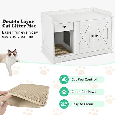 Cat Litter Box Enclosure, Litter Box Furniture Hidden with Cat Litter Mat