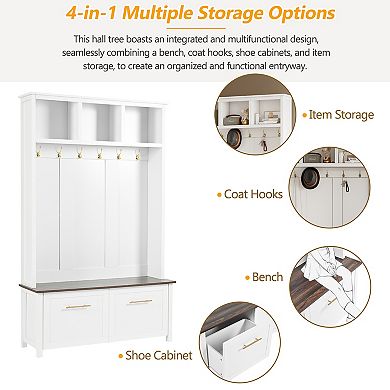 Merax Versatile 4-in-1 Hall Tree，Entryway Coat Rack with 2 Drawers for Living Room