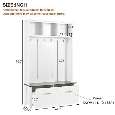 Merax Versatile 4-in-1 Hall Tree，Entryway Coat Rack with 2 Drawers for Living Room