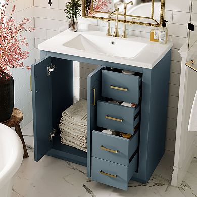 Merax 30'' Bathroom Vanity with Ceramic Sink Combo, Solid Wood Frame Bathroom Storage Cabinet