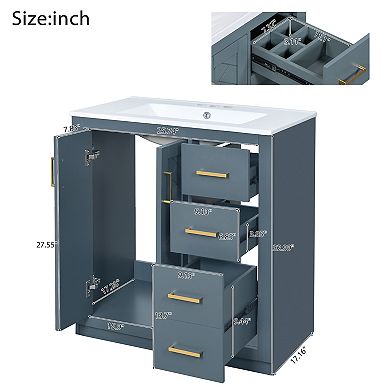Merax 30'' Bathroom Vanity with Ceramic Sink Combo, Solid Wood Frame Bathroom Storage Cabinet