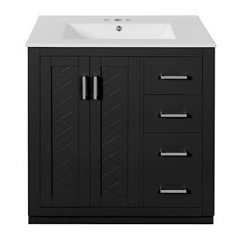 Merax 30'' Bathroom Vanity with Ceramic Sink Combo, Solid Wood Frame Bathroom Storage Cabinet