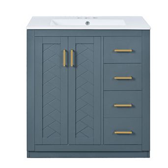Merax 30'' Bathroom Vanity with Ceramic Sink Combo, Solid Wood Frame Bathroom Storage Cabinet