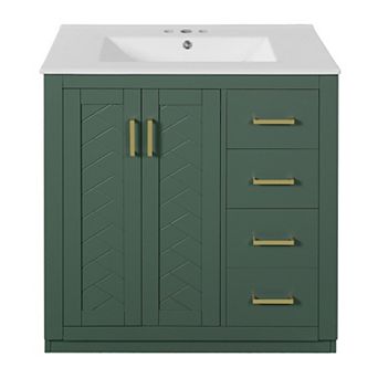 Merax 30'' Bathroom Vanity with Ceramic Sink Combo, Solid Wood Frame Bathroom Storage Cabinet