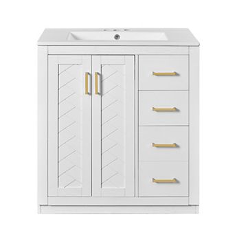 Merax 30'' Bathroom Vanity with Ceramic Sink Combo, Solid Wood Frame Bathroom Storage Cabinet