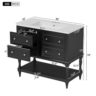 Merax 36" Bathroom Vanity Cabinet with Sink Combo Set, Undermount Ceramic Sink