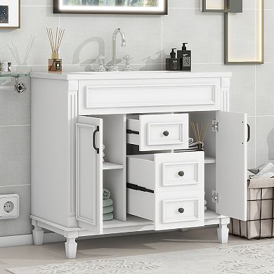 Merax 36'' Bathroom Vanity with Top Sink, Modern Bathroom Storage Cabinet