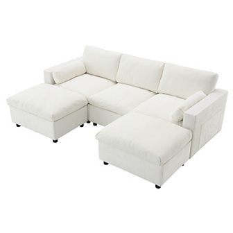 Merax 86.5'' Chenille Modular Sectional Sofa with Storage Pockets, 5 Seat U Shaped Couch Set