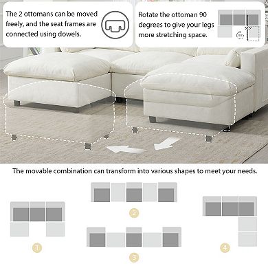 Merax 86.5'' Chenille Modular Sectional Sofa with Storage Pockets, 5 Seat U Shaped Couch Set