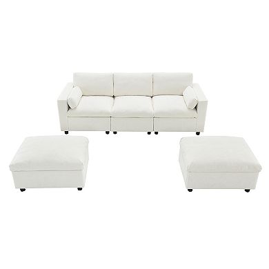 Merax 86.5'' Chenille Modular Sectional Sofa with Storage Pockets, 5 Seat U Shaped Couch Set