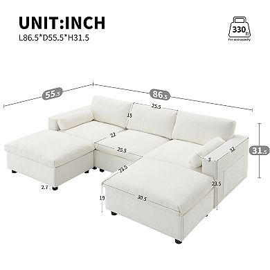 Merax 86.5'' Chenille Modular Sectional Sofa with Storage Pockets, 5 Seat U Shaped Couch Set
