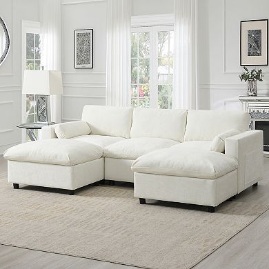 Merax 86.5'' Chenille Modular Sectional Sofa with Storage Pockets, 5 Seat U Shaped Couch Set