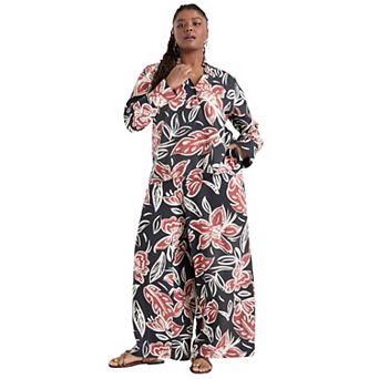 June + Vie Women's Plus Size Button-Down Blouse