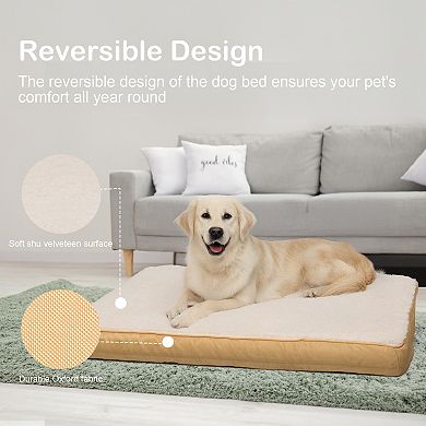 Aoodor Orthopedic Dog Bed, Reversible Egg Crate Foam Pet Bed with Removable Washable Cover, Yellow
