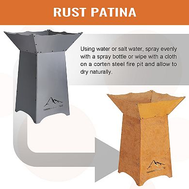 Aoodor 24" Rustic Corten Steel Fire Pit with Stand, Rust Patina Finish, Detachable Fire Bowl