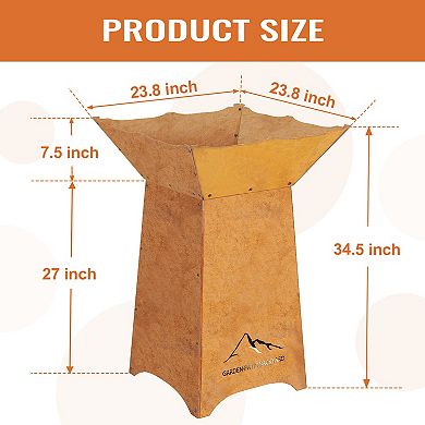 Aoodor 24" Rustic Corten Steel Fire Pit with Stand, Rust Patina Finish, Detachable Fire Bowl