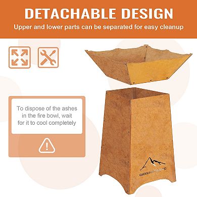 Aoodor 24" Rustic Corten Steel Fire Pit with Stand, Rust Patina Finish, Detachable Fire Bowl