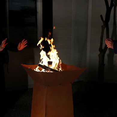 Aoodor 24" Rustic Corten Steel Fire Pit with Stand, Rust Patina Finish, Detachable Fire Bowl