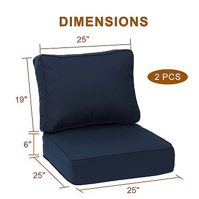 Aoodor 25x25x6'' Outdoor Deep Seat Cushion Set with spring, Set of 2, Sunbrella Fabric