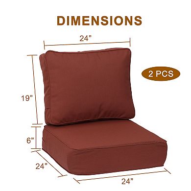 Aoodor 24x24x6'' Outdoor Deep Seat Cushion Set with spring, Set of 2, Sunbrella Fabric