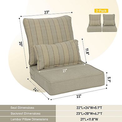Aoodor 22'' x 24'' Outdoor Deep Seat Chair Cushion Set, (Set of 2 Seats, 2 Backs, 2 Pillows）