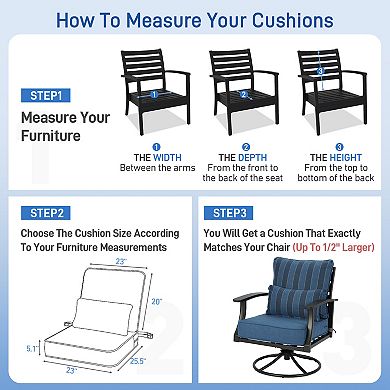 Aoodor 23'' x 25.5'' Outdoor Deep Seat Chair Cushion Set (Set of 2 Seats, 2 Backs, 2 Pillows)