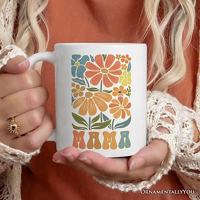 Boho Floral Mama Mug, Retro Color Flowers Gift for Mothers