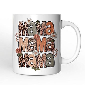Leopard Mama Floral Mug, Retro Wildflowers Gift for Mothers