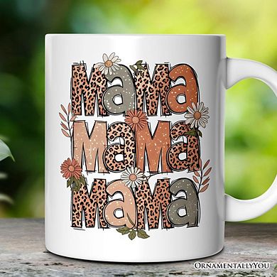 Leopard Mama Floral Mug, Retro Wildflowers Gift for Mothers