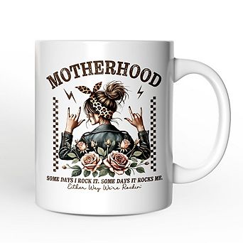 Motherhood Mama Rock Mug, Retro Gift for Strong Moms