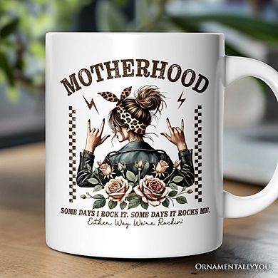 Motherhood Mama Rock Mug, Retro Gift for Strong Moms
