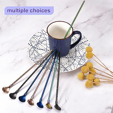 Stainless Steel Spoon Straws, 4Pcs 8.6" Reusable Metal Long Handle Drinking Straws Spoon