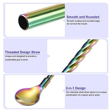 Stainless Steel Spoon Straws, 4Pcs 8.6" Reusable Metal Long Handle Drinking Straws Spoon