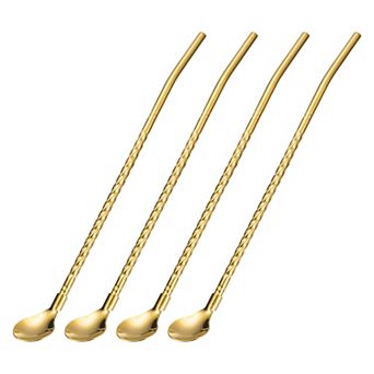 Stainless Steel Spoon Straws, 4 pc 8.6" Reusable Metal Long Handle Drinking Straws Spoon